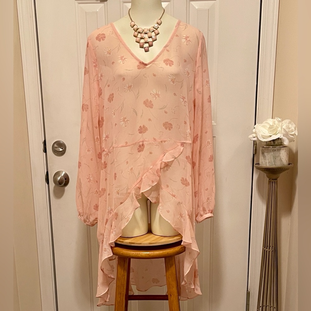 NWT KAARI BLUE Elegant Pink Floral Women's Tunic XL